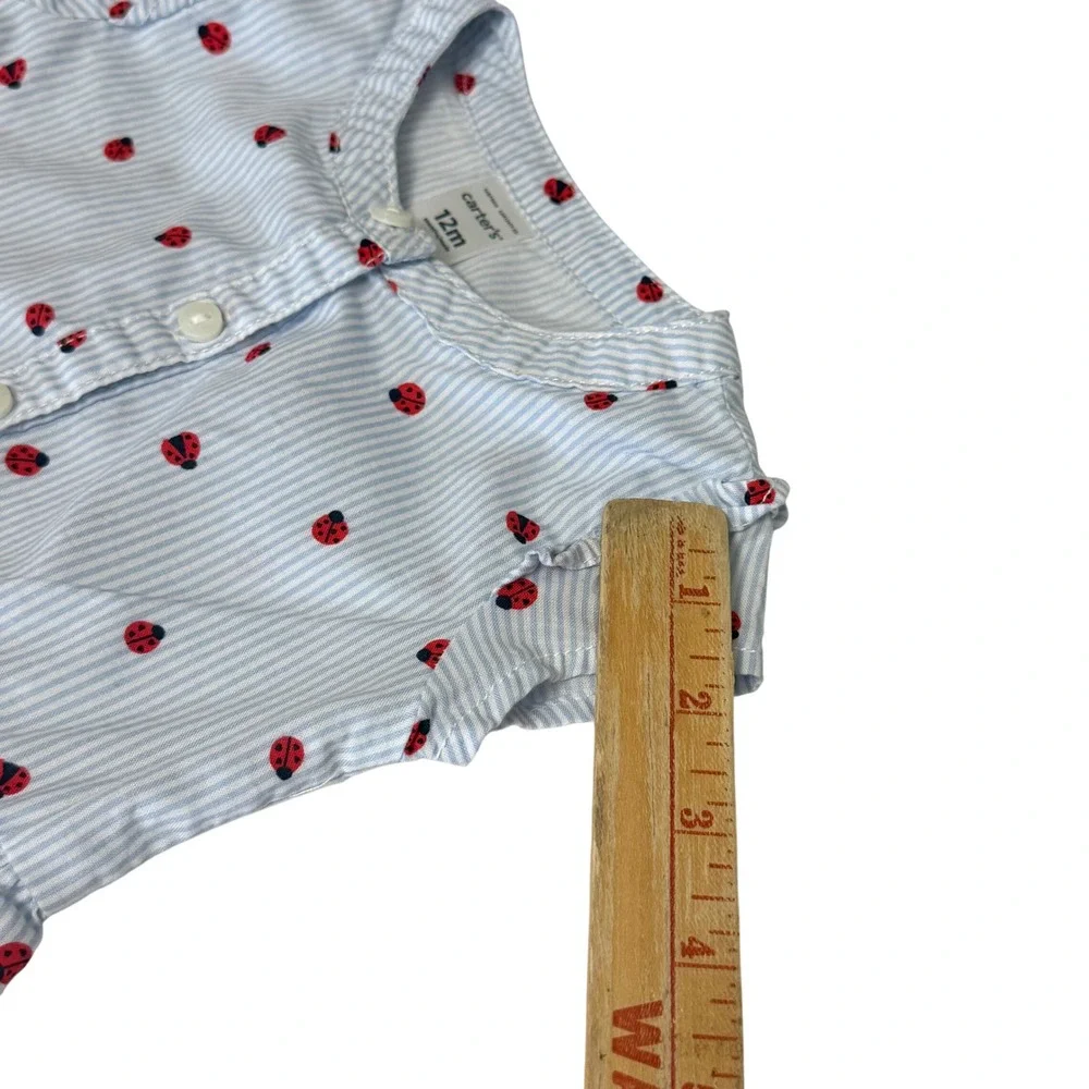 Carters Baby Girl 12M Blue Ladybug Peplum Top and Black Floral Bodysuit Lot 2pc